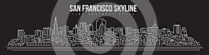Cityscape Building skyline panorama Line art Illustration design - san francisco city
