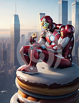 Cityscape with Buildings, Donut, and Iron Man