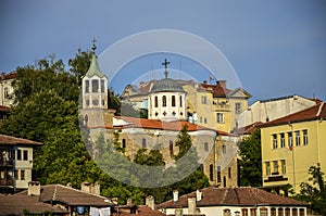 Cityscape of Bulgarian old town Veliko Tarnovo houses with tradiotional architecture