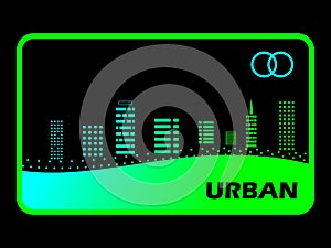 Cityscape business card template. Nightlight buildings theme urban area vector art flyer. Night town dark mode illustration.