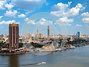 Cityscape of Cairo downtown with modern buildings and Cairo tower