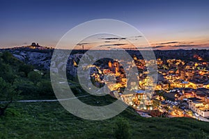 Cityscape of Cappadocia during sunset.