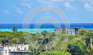 Cityscape caribbean ocean and beach panorama view Playa del Carmen