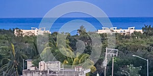 Cityscape caribbean ocean and beach panorama view Playa del Carmen