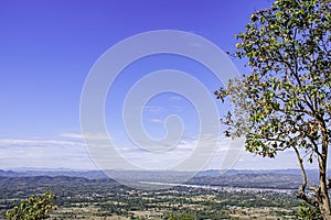 Cityscape chiangkhan along the Mekong River and mountain view point at Phu Thok , Loei in Thailand