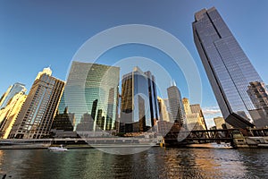 Cityscape of Chicago downtown at sunset.