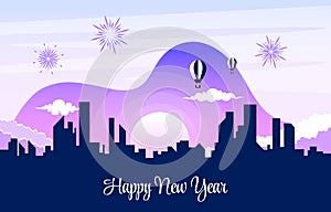 Cityscape City Building Happy New Year Celebration Card Vector Illustration