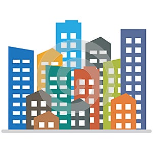 Cityscape. City buildings, housing district, town homes. Vector illustration