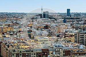 Cityscape of the city of Madrid in a drone view with residential and office buildings, Spain. photo