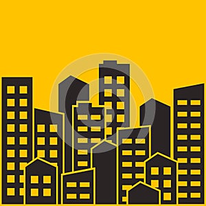 Cityscape. City modern buildings, housing district, town homes. Vector illustration