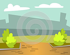 Cityscape City with Park Bushes and Greenery Vector