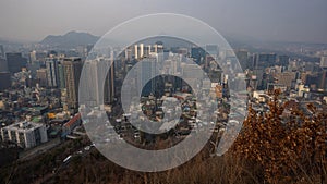 Cityscape and city view around Namsan Park and Namsan trails during winter evening at Yongsan-gu , Seoul South Korea : 6 February