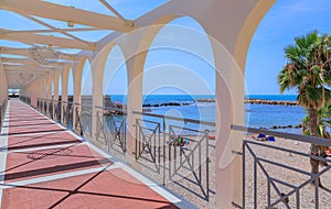 Cityscape of Civitavecchia in Italy: view of Pirgo beach from its pedestrian bridge.