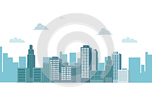Cityscape with clouds and sky isolated white background vector  illustration.Silhouette building background