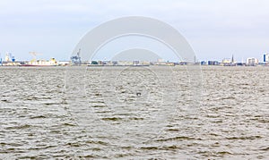 Cityscape coast and landscape dike panorama of Bremerhaven Germany