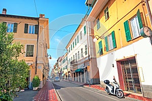 Cityscape with coastal road in Bordighera resort town. Italian riviera, Liguria, Italy