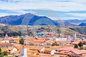 Cityscape of colonial old town of Sucre in Bolivia