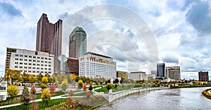 Cityscape of Columbus above the Scioto River - Ohio, United States