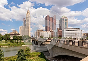 Cityscape of Columbus, Ohio, above the Scioto River