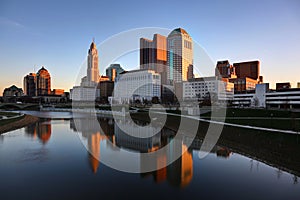 Cityscape of Columbus Ohio at dawn