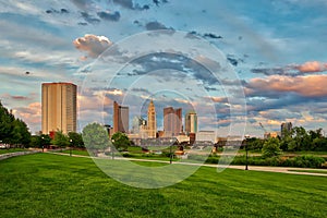 Cityscape of Columbus Ohio at dusk