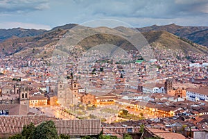 Cityscape of Cusco at sunset