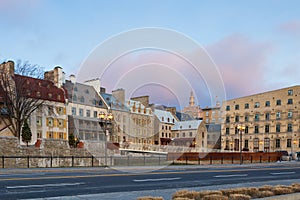 Cityscape of the Dalhousie street and the patrimonial buildings in the Petit-Champlain lower old town sector