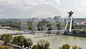 UFO Bridge or Novy Most in Bratislava, Slovakia.