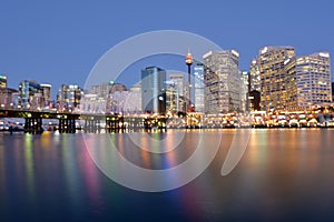 Cityscape of Darling Harbour at dusk Sydney New South Wales Australia