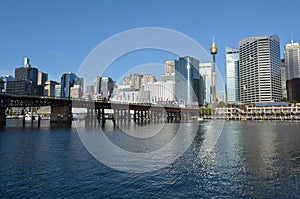 Cityscape of Darling Harbour at sunset Sydney New South Wales Au