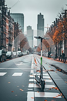 A cityscape with dedicated lanes for bicycles and electric scooters