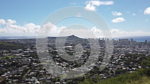 Cityscape and Diamond Head Mountain at Tantalus Lookout, Honolulu, Hawaii