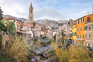 Cityscape of Dolcedo in Ligurian Alps, Italy photo
