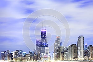 Cityscape of downtown Chicago at night