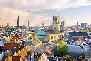 Cityscape of downtown Copenhagen city skyline in Denmark