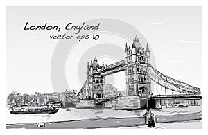 Cityscape drawing sketch Tower Bridge, London, England