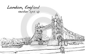 Cityscape drawing sketch Tower Bridge, London, England