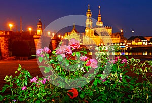 Cityscape of Dresden at night,Germany,Europe