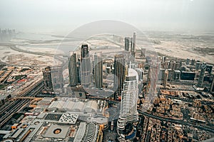 Cityscape of Dubai at dusk, view from the top of Burj Khalifa