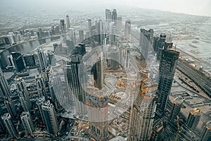 Cityscape of Dubai at dusk, view from the top of Burj Khalifa