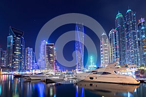 Cityscape of the Dubai Marina at night, UAE