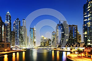 Cityscape of Dubai at night, United Arab Emirates