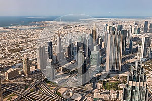 Cityscape of Dubai, View on Downtown from At the top of Burj Khalifa