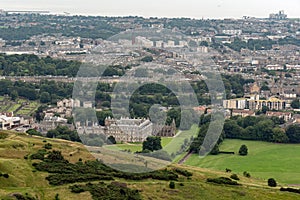 Cityscape of Edinbugrh, Scotland, Great Britain with famous Holyrood House royal residence