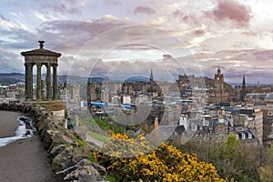 Cityscape of Edinburgh City from the hilltop of Calton Hill in central Edinburgh, Scotland, UK