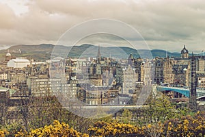 Cityscape of Edinburgh City from the hilltop of Calton Hill in central Edinburgh, Scotland, UK