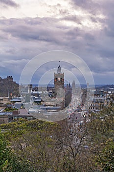 Cityscape of Edinburgh City from the hilltop of Calton Hill in central Edinburgh, Scotland, UK