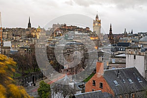 Cityscape of Edinburgh City from the hilltop of Calton Hill in central Edinburgh, Scotland, UK