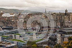 Cityscape of Edinburgh City from the hilltop of Calton Hill in central Edinburgh, Scotland, UK