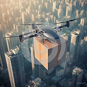 Cityscape efficiency Drone package delivery exemplifies fast and reliable shipping